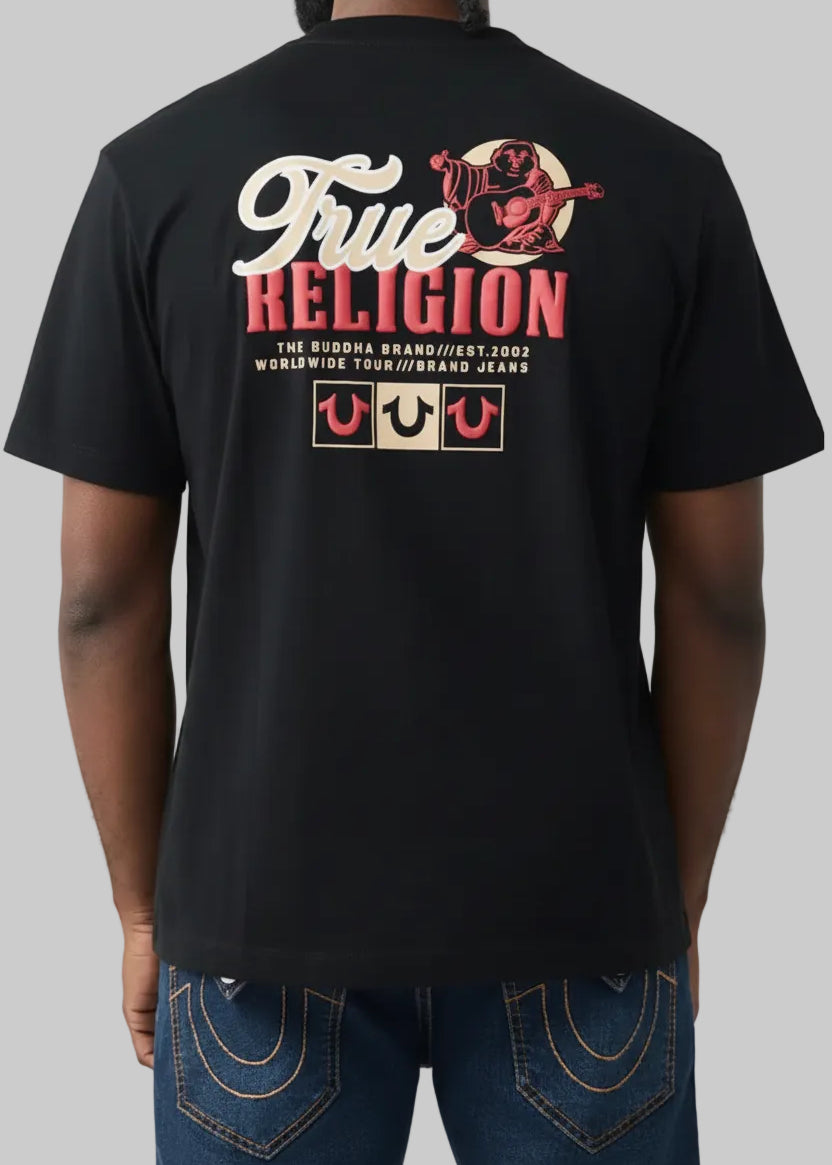 Playera True Religion | Negra - Logo Texturizado Rojizo